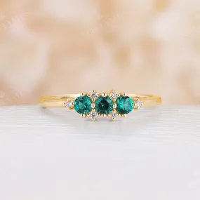 Round Lab Emerald & Diamond Cluster Wedding Band Yellow Gold