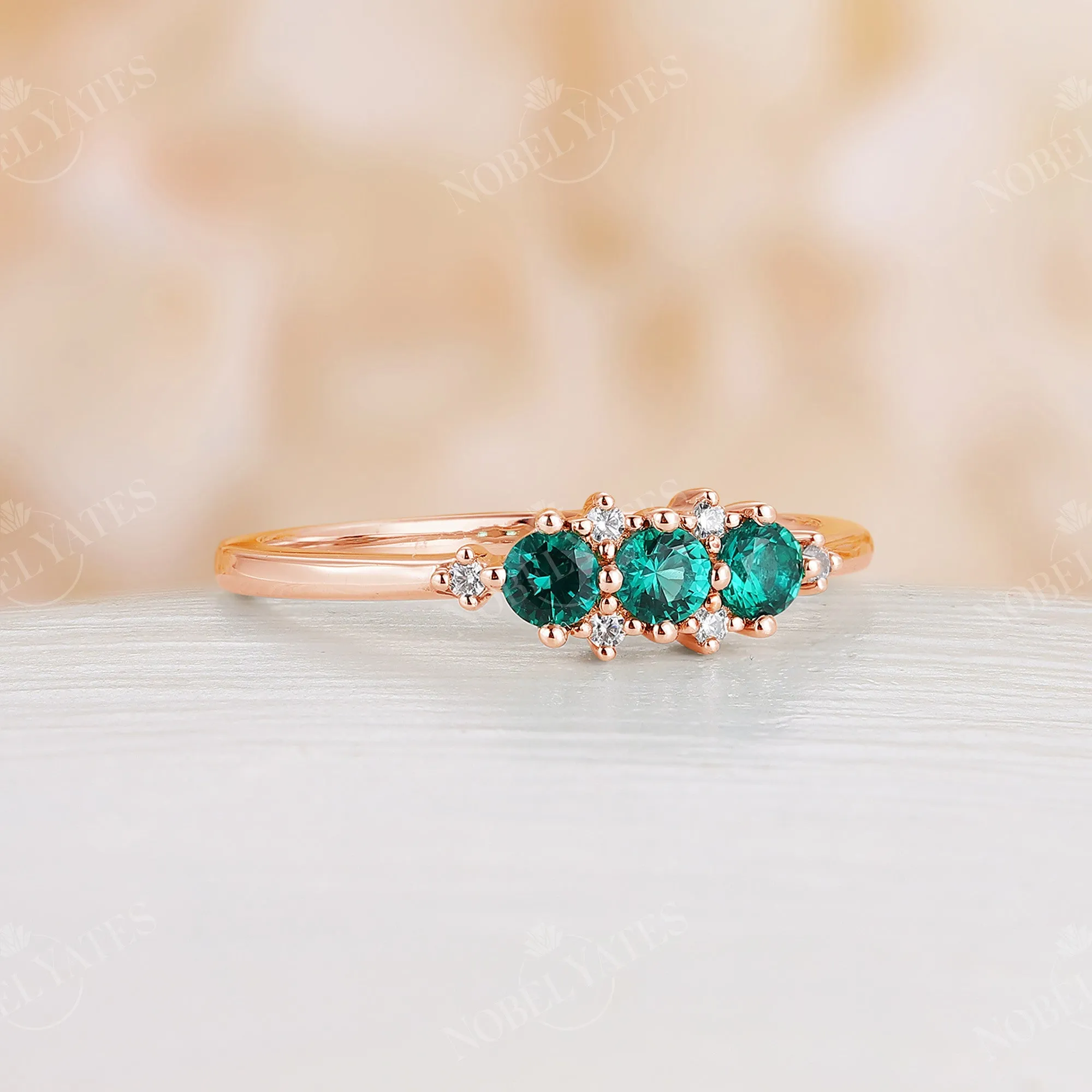 Round Lab Emerald & Diamond Cluster Wedding Band Yellow Gold