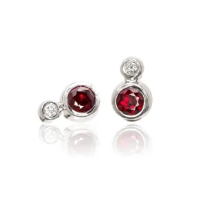 Ruby and Diamond Cluster Bezel Set Stud Earrings