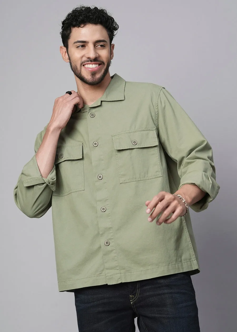 Solid Mens Shacket - Olive Green