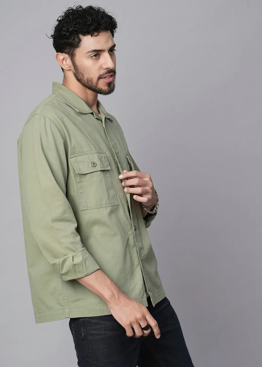 Solid Mens Shacket - Olive Green