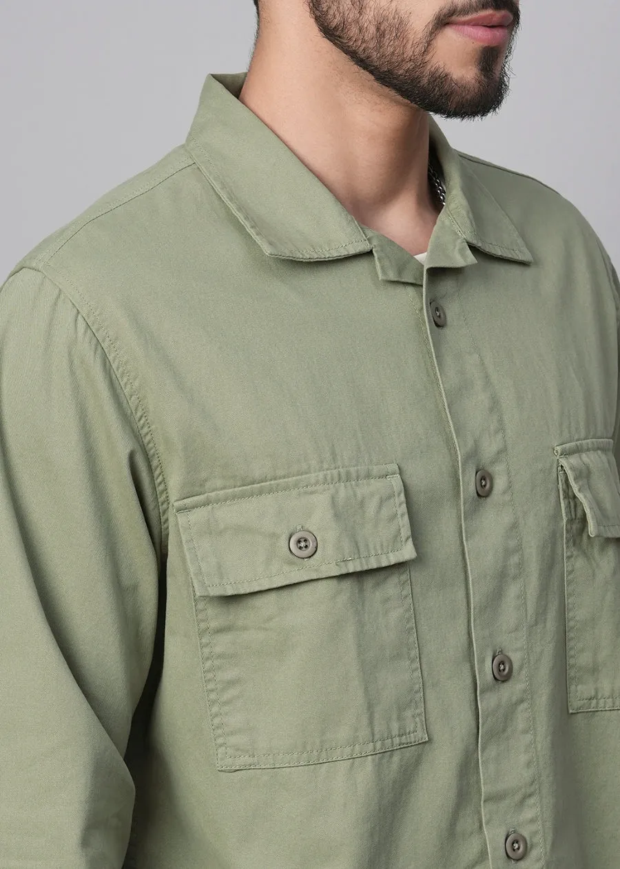 Solid Mens Shacket - Olive Green