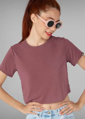 Solid Women Half Sleeve Crop Top - Mauve Taupe