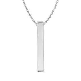 Sterling Silver Plain Vertical Bar Pendant Necklace, 18"