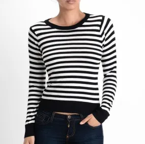 Striped Long Sleeve Pullover Stretch Sweater