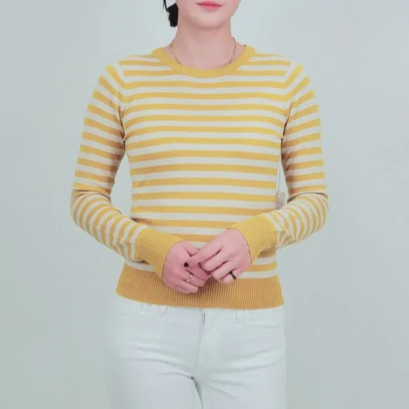 Striped Long Sleeve Pullover Stretch Sweater