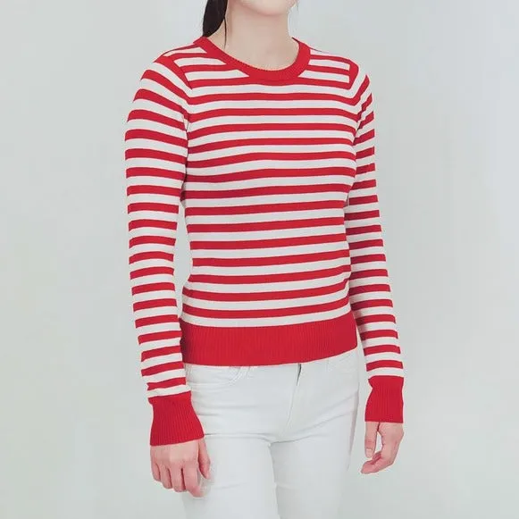 Striped Long Sleeve Pullover Stretch Sweater