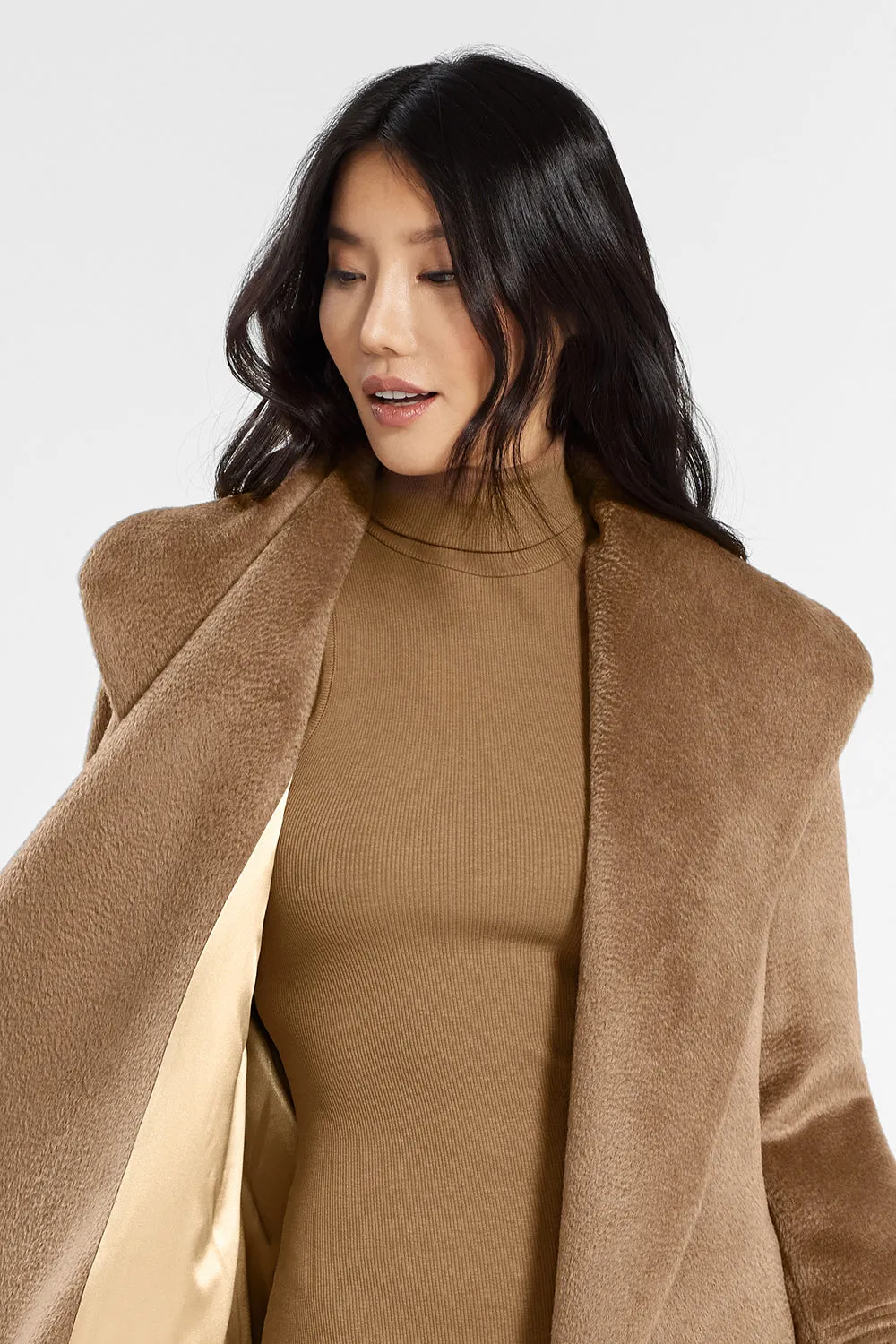 Suri Alpaca Long Shawl Collar Wrap Coat