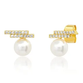 Swarovski Pearl and CZ Modern Stud