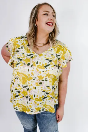 Sweet Bouquets Curvy Satin Ruffle Top