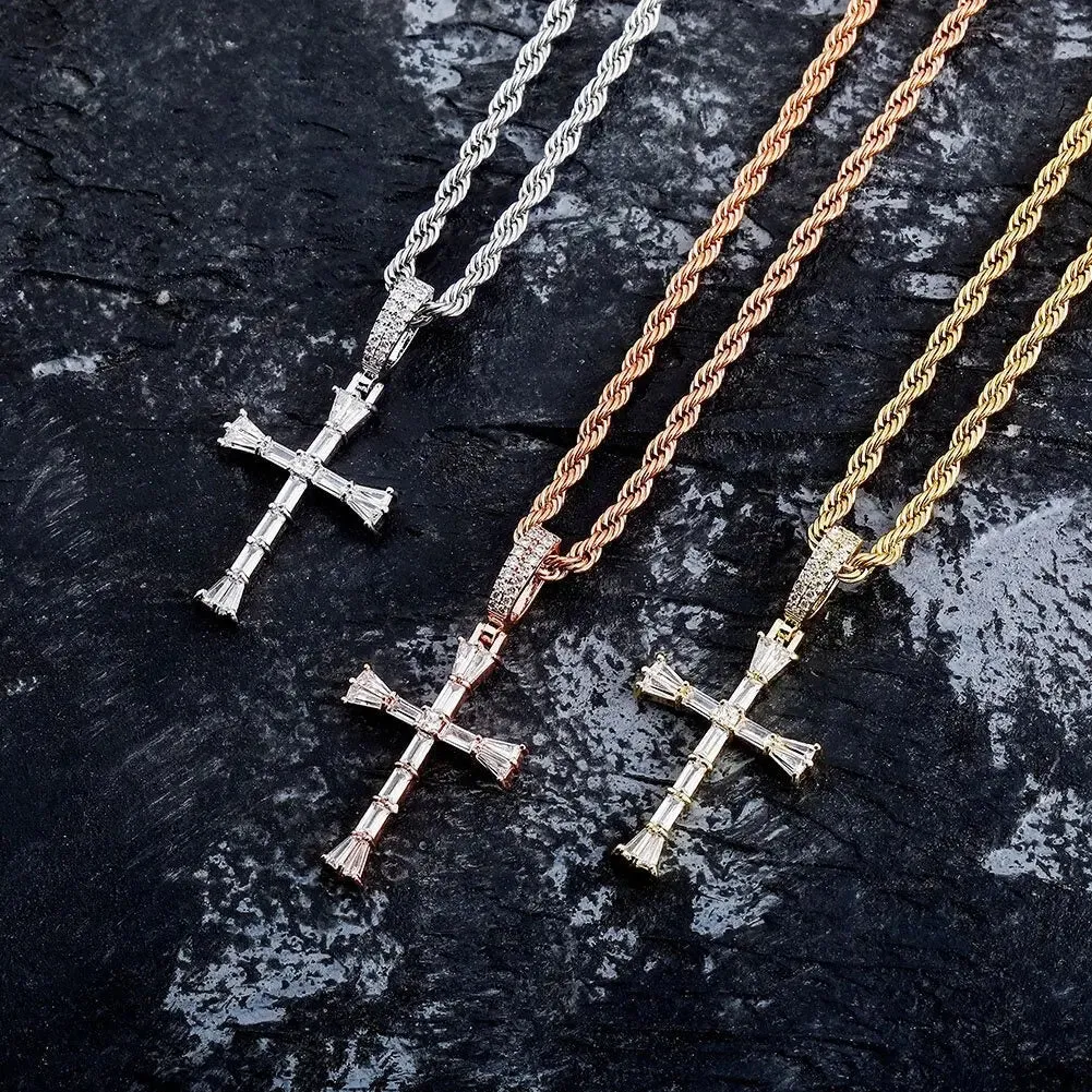 Tapered Baguette Diamond Cross Pendant