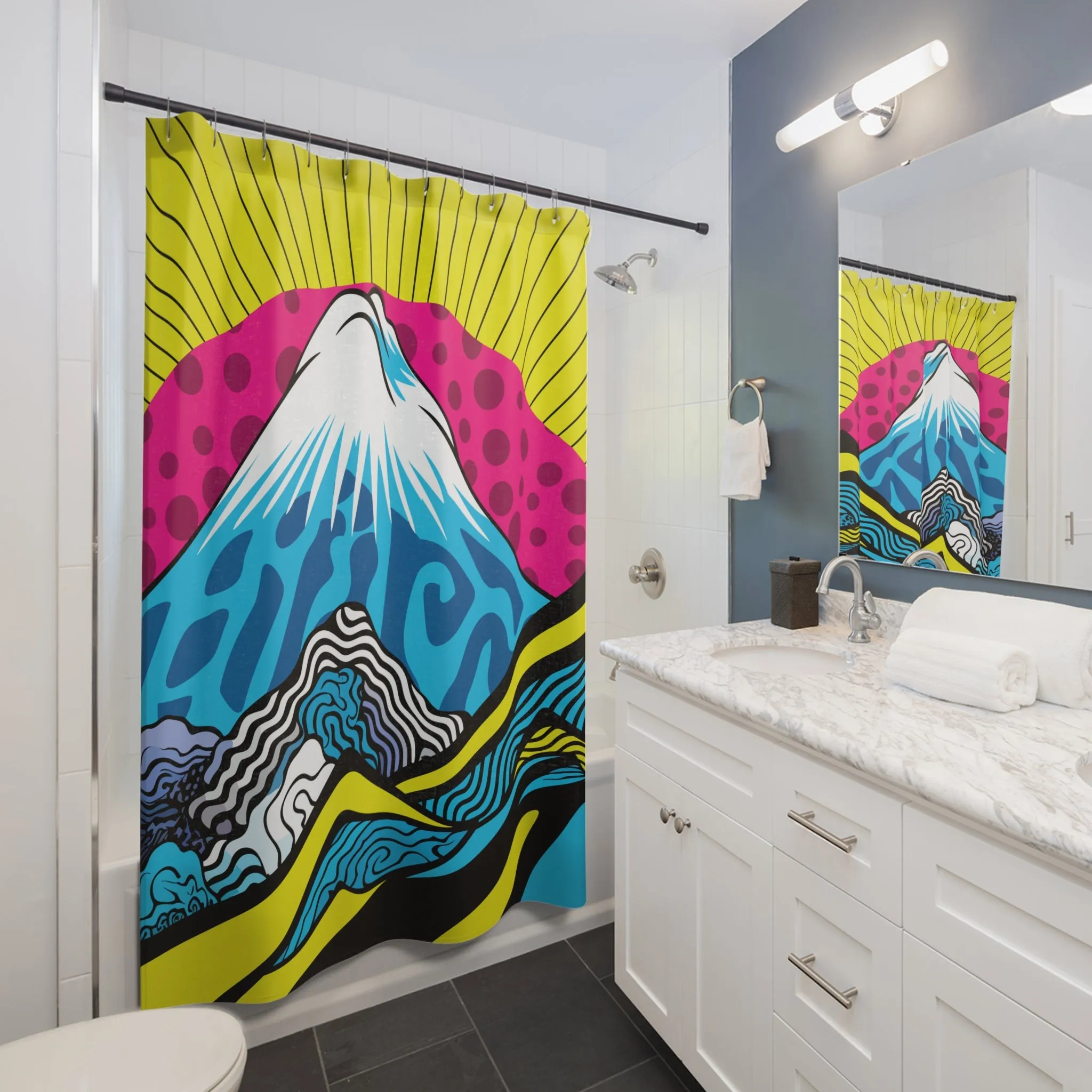 Transform Your Bathroom with Mt Fuji Pop Art Shower Curtain - Vibrant and Stylish 001