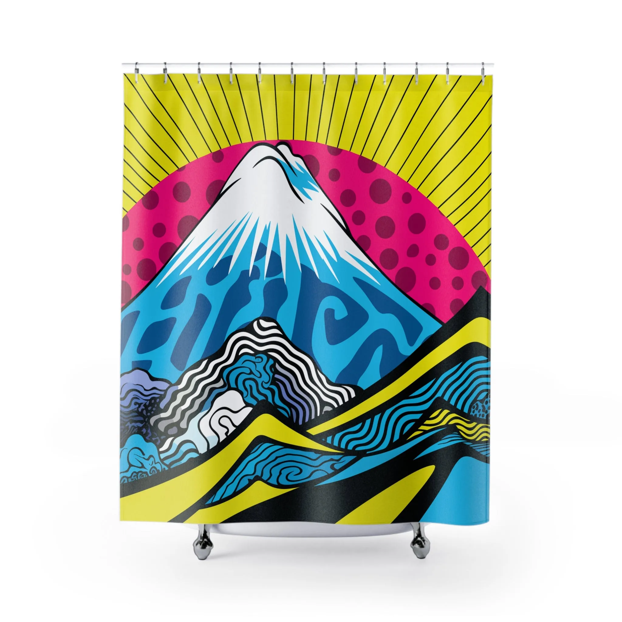 Transform Your Bathroom with Mt Fuji Pop Art Shower Curtain - Vibrant and Stylish 001