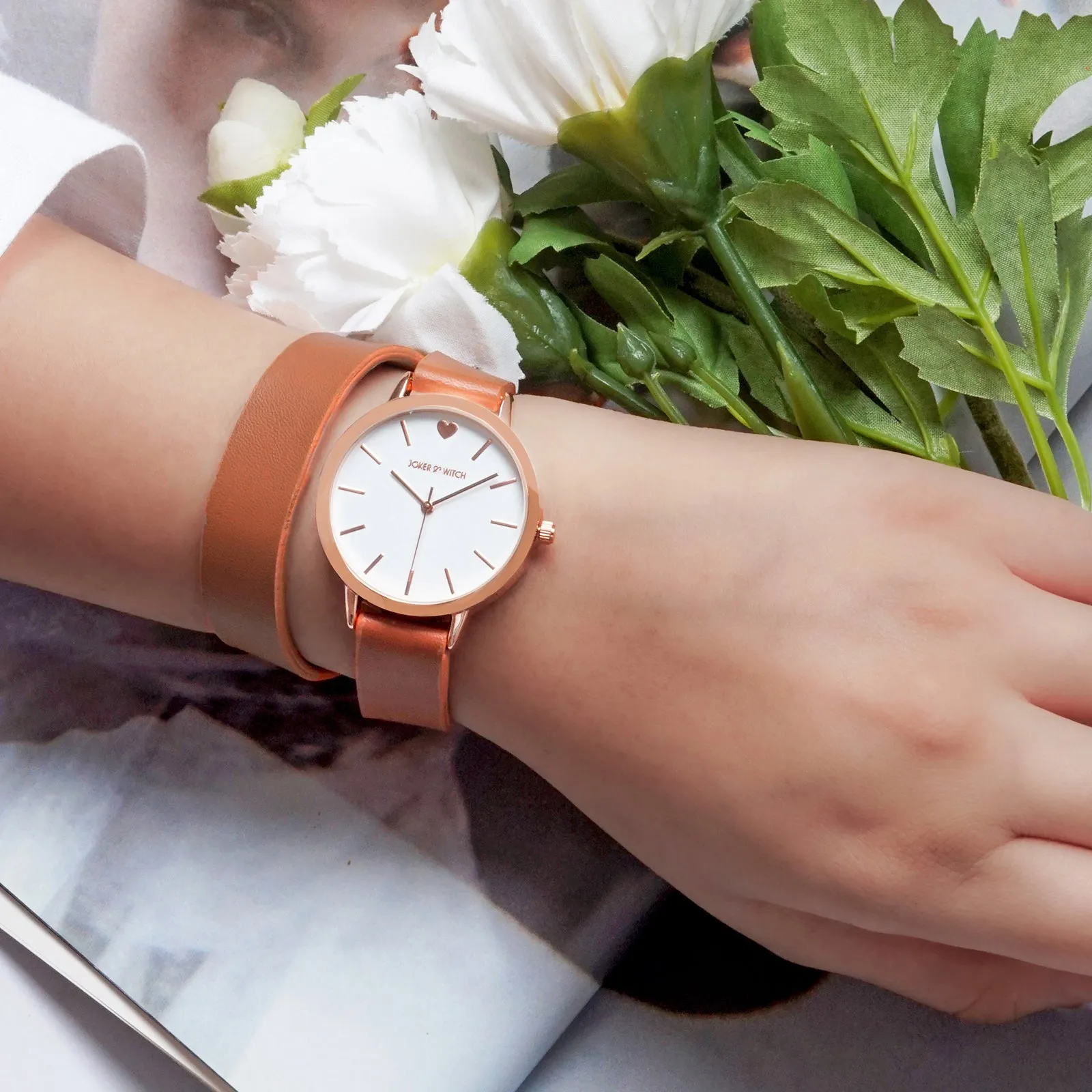 Twelve O'Heart Rosegold Case Tan Wrapped Pu Strap