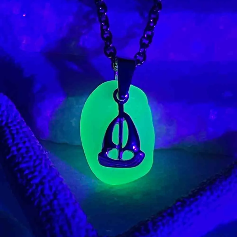 UV Sea Glass Pendant with Sterling Silver Sailboat Charm | #5286