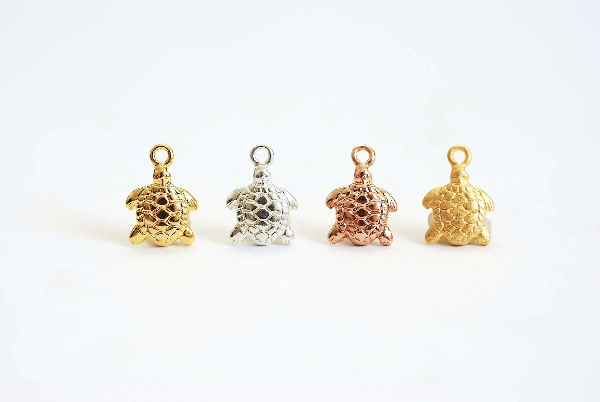 Vermeil Gold Wholesale Turtle Charm- 22k Gold Plated over Sterling Silver, Rose Gold Turtle, Small Turtle Charm, Hawaiian Honu Turtle, Sea Turtle, 385