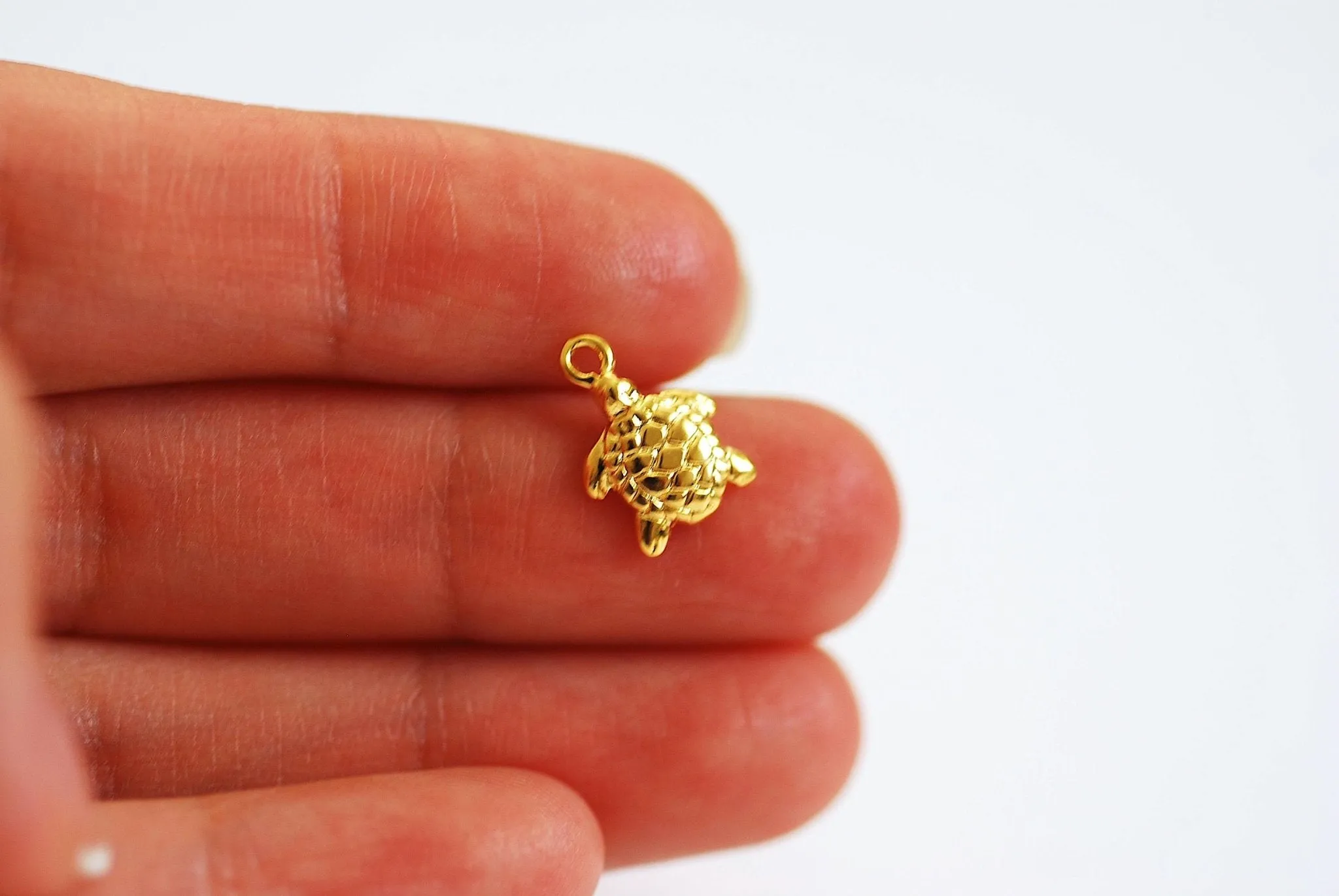 Vermeil Gold Wholesale Turtle Charm- 22k Gold Plated over Sterling Silver, Rose Gold Turtle, Small Turtle Charm, Hawaiian Honu Turtle, Sea Turtle, 385