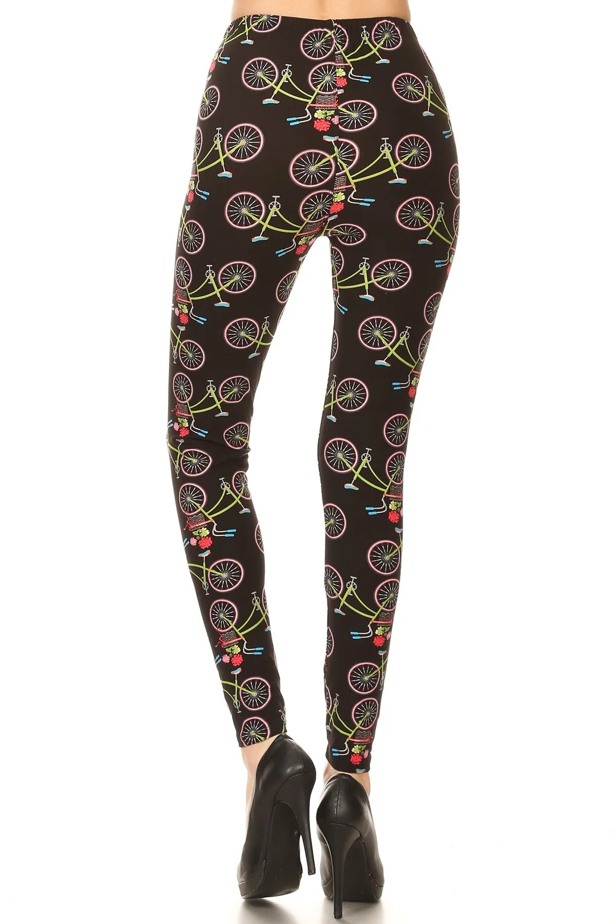 Women's 3 X 5X Bicycle Flower Pattern Printed Leggings