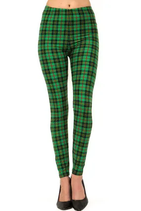 Women's 3X 5X Holiday Green Wine Plaid Pattern Print Leggings