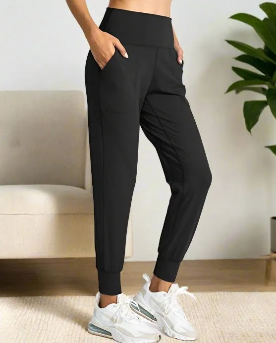 Womens Black Jogger Pants, Pocket Dress Joggers, Sizes S/M/L/XL, Yoga Waist