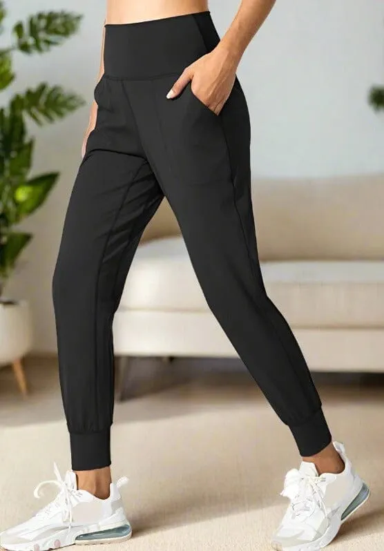 Womens Black Jogger Pants, Pocket Dress Joggers, Sizes S/M/L/XL, Yoga Waist