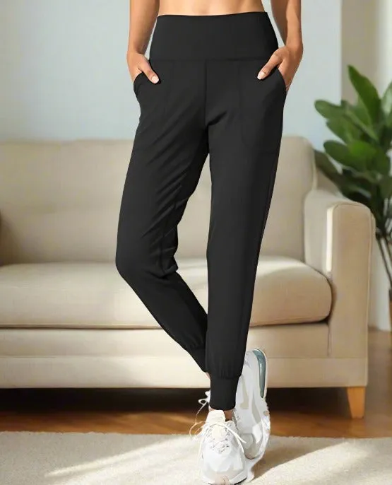 Womens Black Jogger Pants, Pocket Dress Joggers, Sizes S/M/L/XL, Yoga Waist