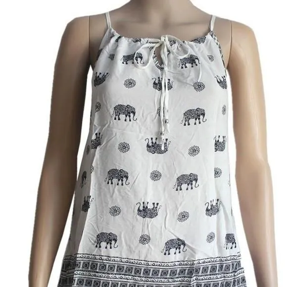 Womens Elephant Paisley Graphic Tank Top Summer Shirt White/Black Sizes S/M/L