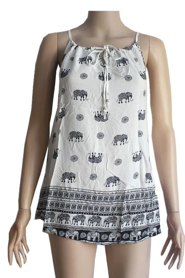 Womens Elephant Paisley Graphic Tank Top Summer Shirt White/Black Sizes S/M/L