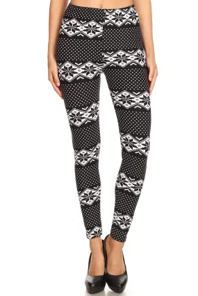 Women's Regular B&W Dianmond Fair Isle Pattern Printed Leggings