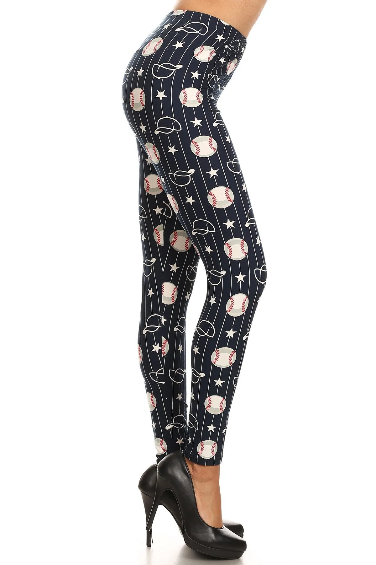 Women's Regular Baseball Ball & Cap Pattern Printed Leggings