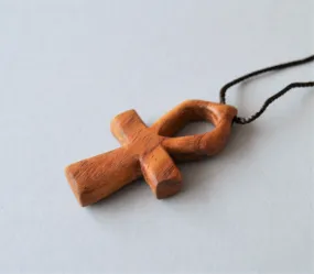 Wooden Ankh key pendant necklace